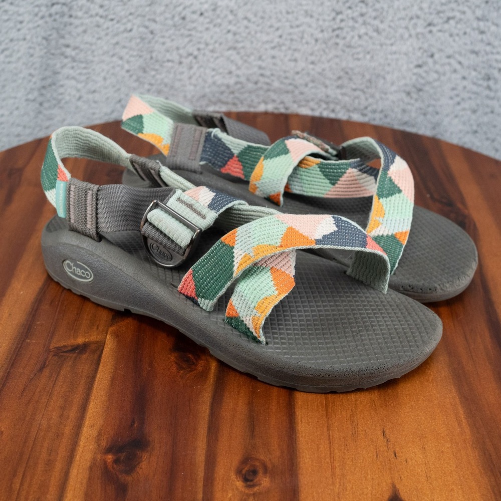 Chaco Womens Mega Z Cloud Wide-Strap Cushioned Sandals Kaleido Katydid Vert Sz 8